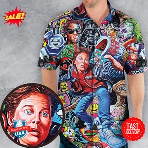 Back To The 80s Pop Culture 80s Movies Characters Hawaiian Shirt - Picture 1 of 2