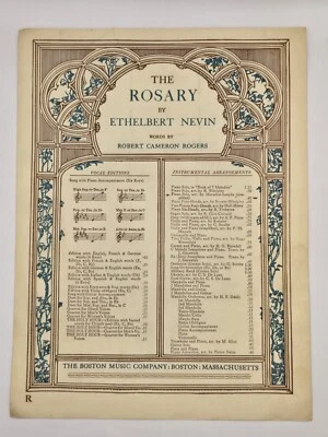 Ethelbert Nevin The Rosary - Robert Rogers- Piano Sheet Music Boston Co-1915 - Image 1 of 4