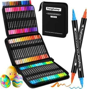 72 Colors Acrylic Paint Markers, Dual Tip Acrylic Paint Pens with Brush Tip & Fi - Picture 1 of 8