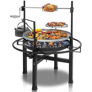 Round Charcoal Rotisserie Grill with Spit, Multi-Level Circular Charcoal Grill - Picture 1 of 12