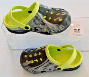 Sz L 1 to2 Garden Clogs Shoes/Kids Youth Sandals Shoes Slip-On Casual Black Neon - Picture 1 of 8