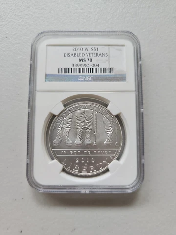 2010-W $1 Silver NGC MS70 Disabled Veterans Dollar 90% Coin Cert# 3399984-004 Cover