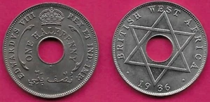 WESTAFRIKA BRITISH 1/2 PENNY 1936 UNC 1 YEAR TYPE,EDWARD VIII,CROWN ABOVE CENTE - Bild 1 von 1