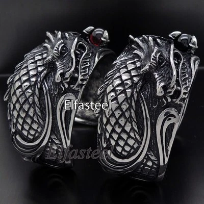 Huge Men Dragon Lord Cubic Zirconia Stainless Steel Bangle Cuff Bracelet - Image 1 of 4