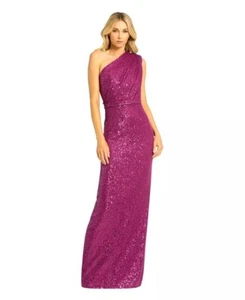 Vestido Ieena Mac Duggal Púrpura Lentejuelas Un Hombro Columna Talla 6 $398 - Imagen 1 de 2