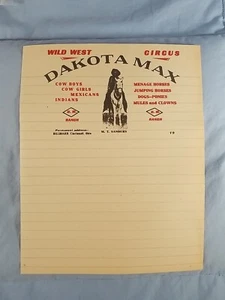 Vintage DAKOTA MAX Wild West Circus Letterhead Cowboys Cowgirls Mexicans Indians - Picture 1 of 3