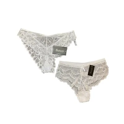 NUEVO CON ETIQUETAS Fredrick's of Hollywood Mujer Pequeña Nupcial Encaje Ropa Interior Tanga Blanco Plata Foto 1 de 4