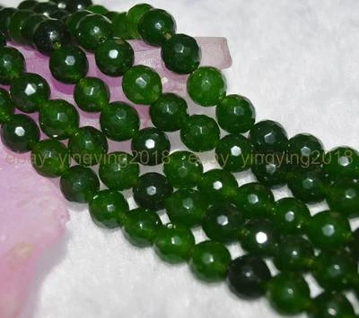 VERDE OSCURO 8MM NATURAL FACETADO VERDE JADE PIEDRAS PRECIOSAS REDONDAS CUENTAS SUELTAS HEBRAS 15" Foto 1 de 2