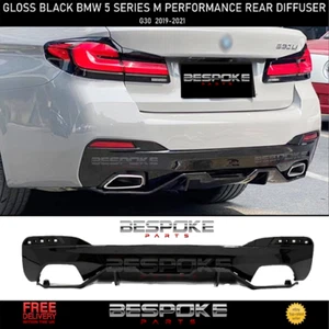 REAR DIFFUSER M PERFORMANCE STYLE LIP FOR BMW 5 SERIES G30 G31 2017+ GLOSS BLACK - Picture 1 of 12
