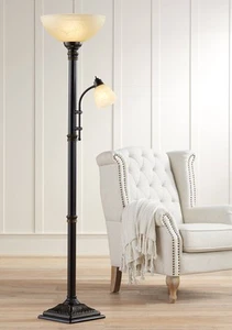 Garver Industrial Torchiere Floor Lamp 76 3/4" Tall Rubbed Bronze Reading Light - Picture 1 of 7