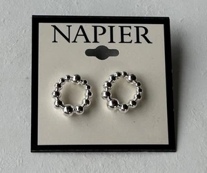 Women's NAPIER Silver Lock-Back Earrings w/Bead Look Round 1.75" Tall (NEW) - Picture 1 of 3