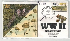 WW2 Patriotic FDC COLLINS HANDPAINTED 1994 NORMANDY BEACH AIRBORNE UNITS - Picture 1 of 1