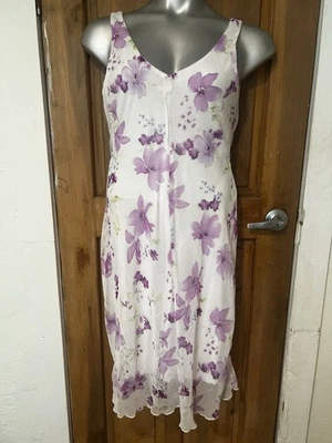 Pretty Floral Slip Dress with Purple & Green Accents Size Medium - Image 1 of 3