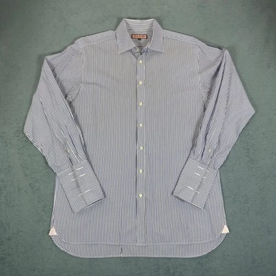 PINK Thomas Pink Dress Shirt Blue Striped Long Sleeve Button Up Mens 16 1/2-35 - Изображение 1 из 4