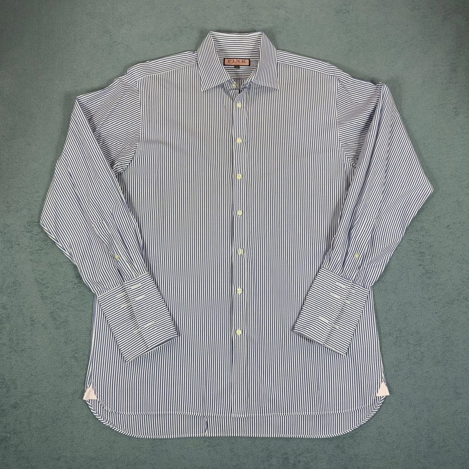 Camisa de vestir rosa Thomas azul a rayas manga larga abotonada para hombre 16 1/2-35 Foto 1 de 4