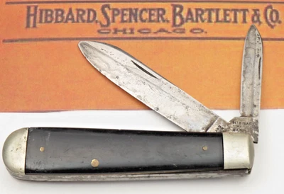 Antique HIBBARD SPENCER BARTLETT & CO Jack Knife Smooth Black Handles - Image 1 of 4