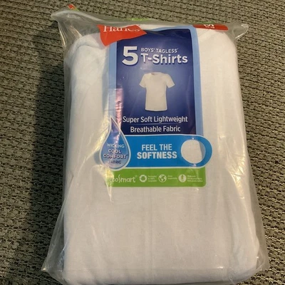 Paquete de 5 camisetas blancas sin etiquetas Hanes para niños cuello redondo medianas 10-12 nuevas súper suaves Foto 1 de 4
