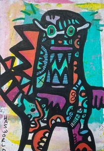 HASWORLD ORIGINAL GODZILLA POP ART ABSTRACT EXPRESSIONISM STREET Graffiti - Picture 1 of 5