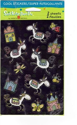 Vintage American Greetings UNICORNS metallic Sticker Sheet Pack of 2 Sealed  - Image 1 of 2
