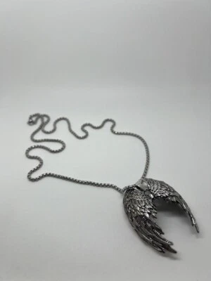 Necklace For Men or Women Large Stainless Steel Angel Wing Feather Pendant Gothi - Image 1 of 4