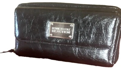 Kenneth Cole Reaction black leather wallet used women - Image 1 of 4