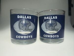 SET OF 2-Vintage 1970s Dallas Cowboys Football Window Helmet Lowball Glasses