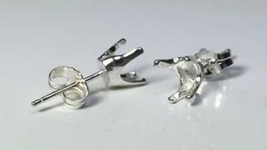 Two Heart Faceted Sterling Silver 4-Prong Pre-Notched Earring Settings (4mm-6mm) - Picture 1 of 4