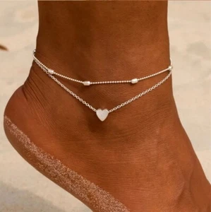 Fußkettchen zart als Geschenk, Herz Fusskette Silber Damen Armband Fußschmuck - Bild 1 von 3
