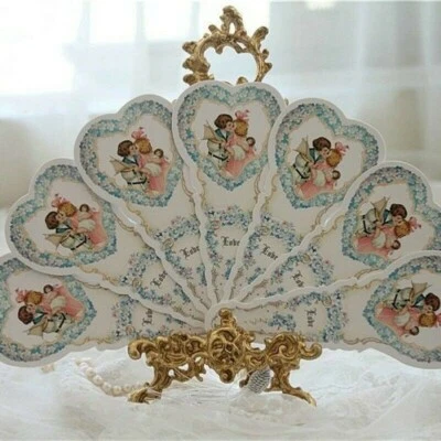 Dama Ventiladores de Mano Plegables Lolita Victoriano Retro Romántico Doble Borla Lateral Elegante Foto 1 de 4