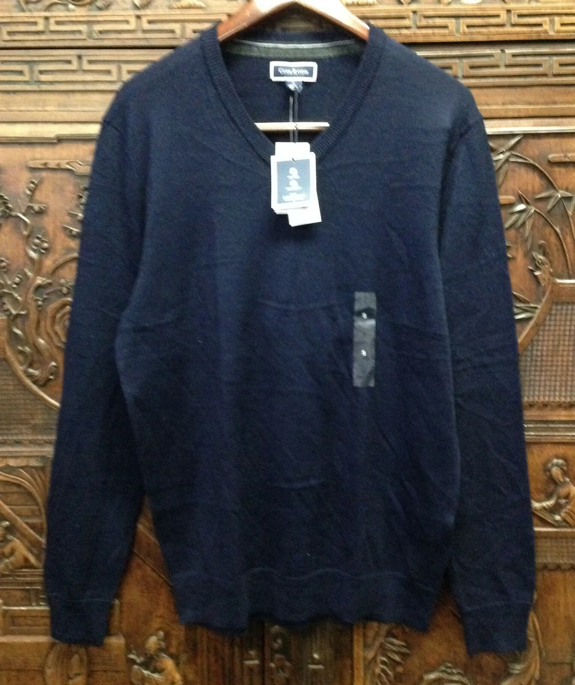Club Room Mens Sweater Navy Blue Size Small S V-neck Pullover Solid #340