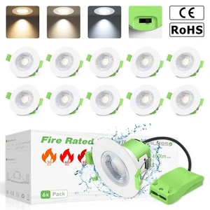 UK LED 6W Fire Rated Downlight 3CCT Dimmable BRUSHED CHROME/WHITE Bezel IP65 - Picture 1 of 12