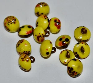VINTAGE JAPANESE GLASS BUTTONS COLORFUL • 9mm • YELLOW decorative - Picture 1 of 1