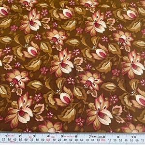 Vintage 1997 Moda by Brannock & Patek Florals Brown Cotton by the HALF YARD - Picture 1 of 2