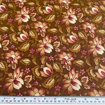 Vintage 1997 Moda by Brannock & Patek Florals Brown Cotton by the HALF YARD - Image 1 of 2