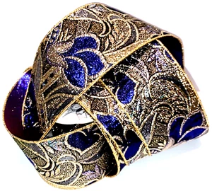Wire Edge Ribbon Brocade Jacquard Metallic Double Face 6.5 YDS x 4" USA VTG RARE - Picture 1 of 13