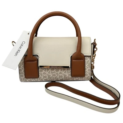 Bandolera Calvin Klein Sky Signature Chic Beige Marrón Color Bloqueado Correa de Cadena Foto 1 de 4