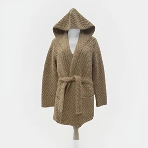 Lauren Ralph Lauren EXCLUSIVE HAND KNIT Wool Alpaca Hooded Belted Cable Sweater - Picture 1 of 18
