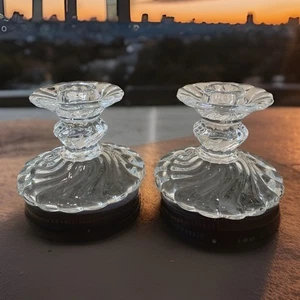 Vintage Fostoria Colony Crystal 3 1/2" Candlestick Pair - Picture 1 of 5