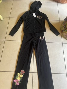 Y2K BCBG MAXAZRIA Branded Floral Detail Hoodie And Pant Set Sz S NWT $160 - Picture 1 of 9