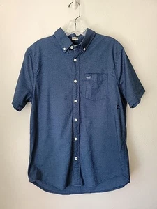 Hollister Shirt Mens M Blue Short Sleeve Button Up Epic Flex Camp Preppy Stretch - Picture 1 of 6