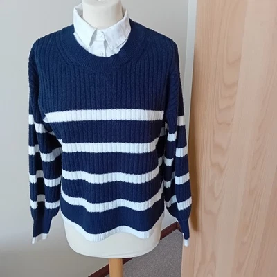 F&F Navy/White Knit Jumper WithCotton White Shirt Collar Size S Chest40 inches - Image 1 of 4