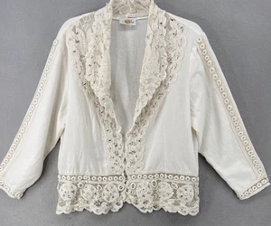 SANDY STARKMAN Jacke Gr. M kunstvoll weiß verziert Pailletten Applikation Leinenmischung - Bild 1 von 11