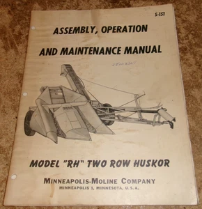 1951 minneapolis-moline RH 2 row huskor operation,maintenance manual good used - Picture 1 of 2