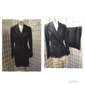 Anne Klein, mujer, traje falda, chaqueta-falda gris, talla 8, botón de metal, flecos.¡! - Imagen 1 de 14