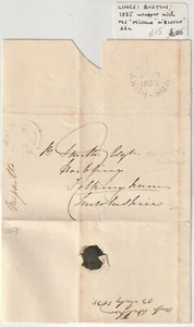 1835 BURY St EDMUNDS PART LETTER >FOLKINGHAM M/S 'MISSENT TO' AGAINST BOSTON CDS - Picture 1 of 2