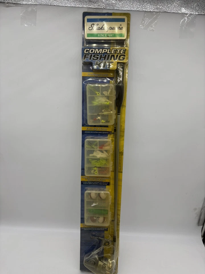 Kit de pesca completo sellado Shakespeare caña giratoria y carrete aparejos ganchos señuelos Foto 1 de 4