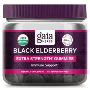 Gaia Herbs Black Elderberry Extra Strength 80 Vegan Gummies - Picture 1 of 2