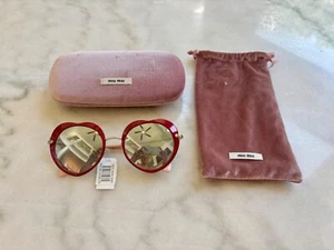 Miu Miu Red Heart Mirrored Sunglasses New w/ Tag + Dust Bag & Box - Picture 1 of 9