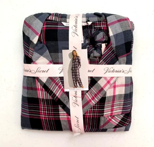 Victoria's Secret Pajamas Flannel Long PJ Set Plaid Black White Pink Sleep XS - Picture 1 of 1