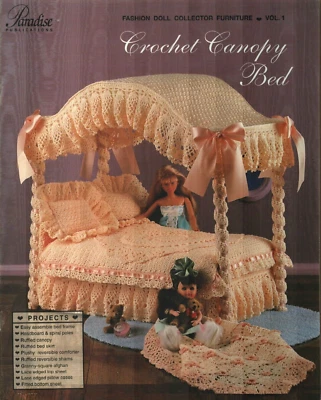 NEW CROCHET CANOPY BED FOR 11 1/2" FASHION DOLL FURNITURE CROCHET PATTERN BOOK - Image 1 of 2
